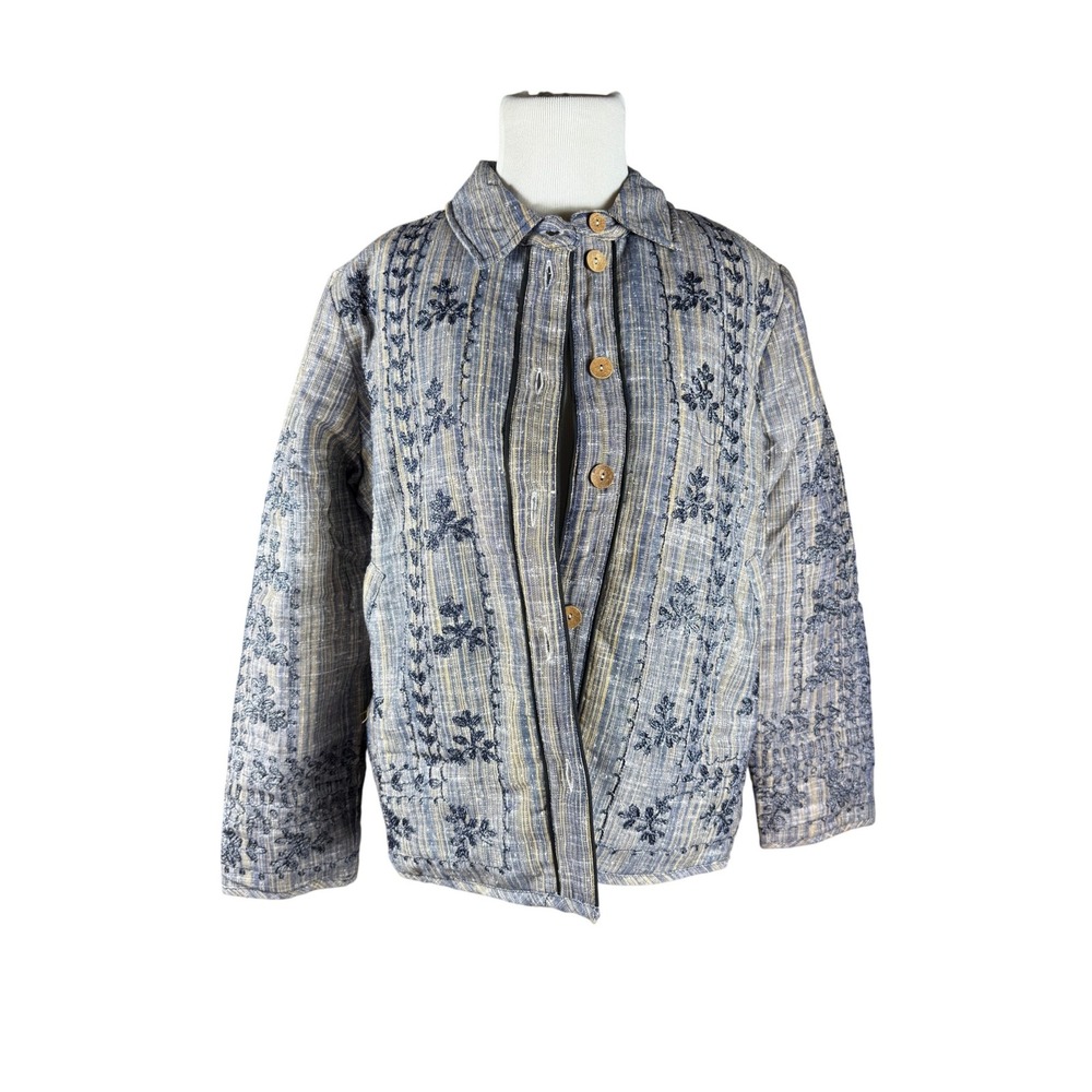 Young Threads Kanta Boho Western Cottage Patchwork Blue Embroidered Jacket Large - Picture 3 of 9